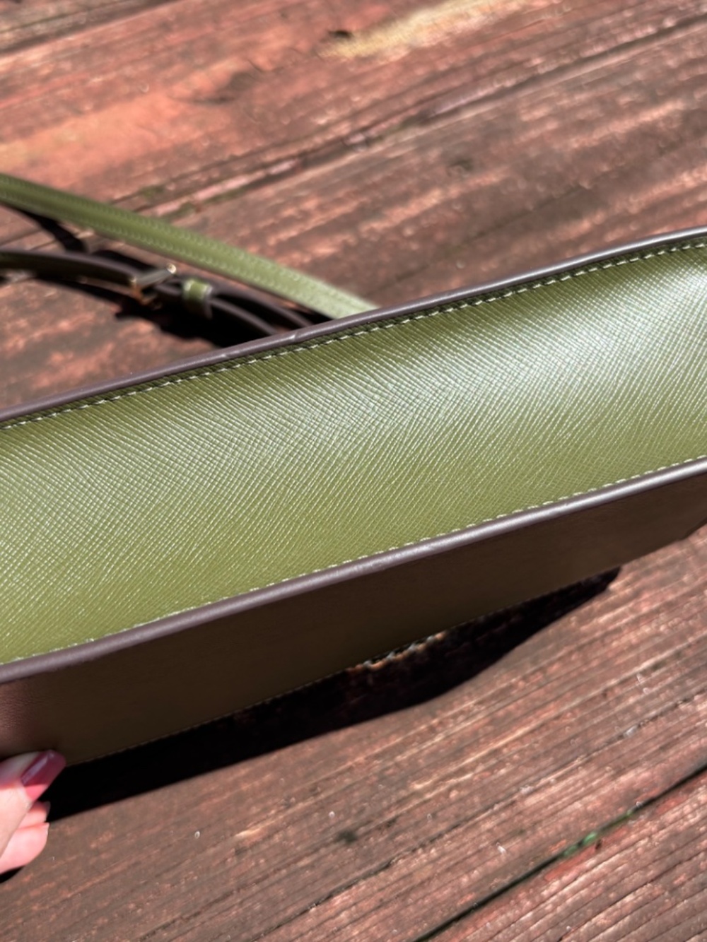 Kate Spade Madison Flap Crossbody Bag Army Green Leather Chain Purse - Picture 5 of 8